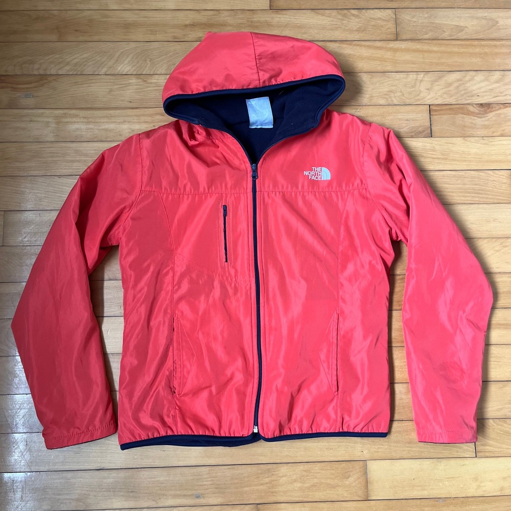 The North Face Mens Medium Red Fleece Lined Hooded Full Zip Jacket Nylon Shell